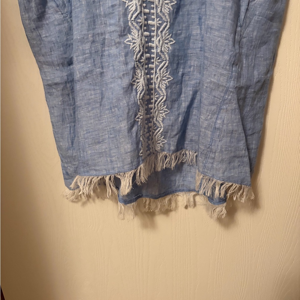 Karyn Seo Linen Embroidered V-Neck Raw Hem Lagenlook Tunic Dress Size Medium - Picture 2 of 12